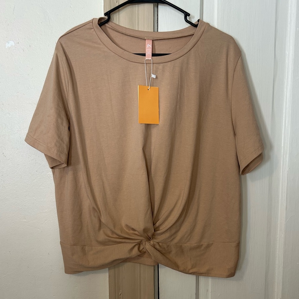 Casual Tan Knot Front Top